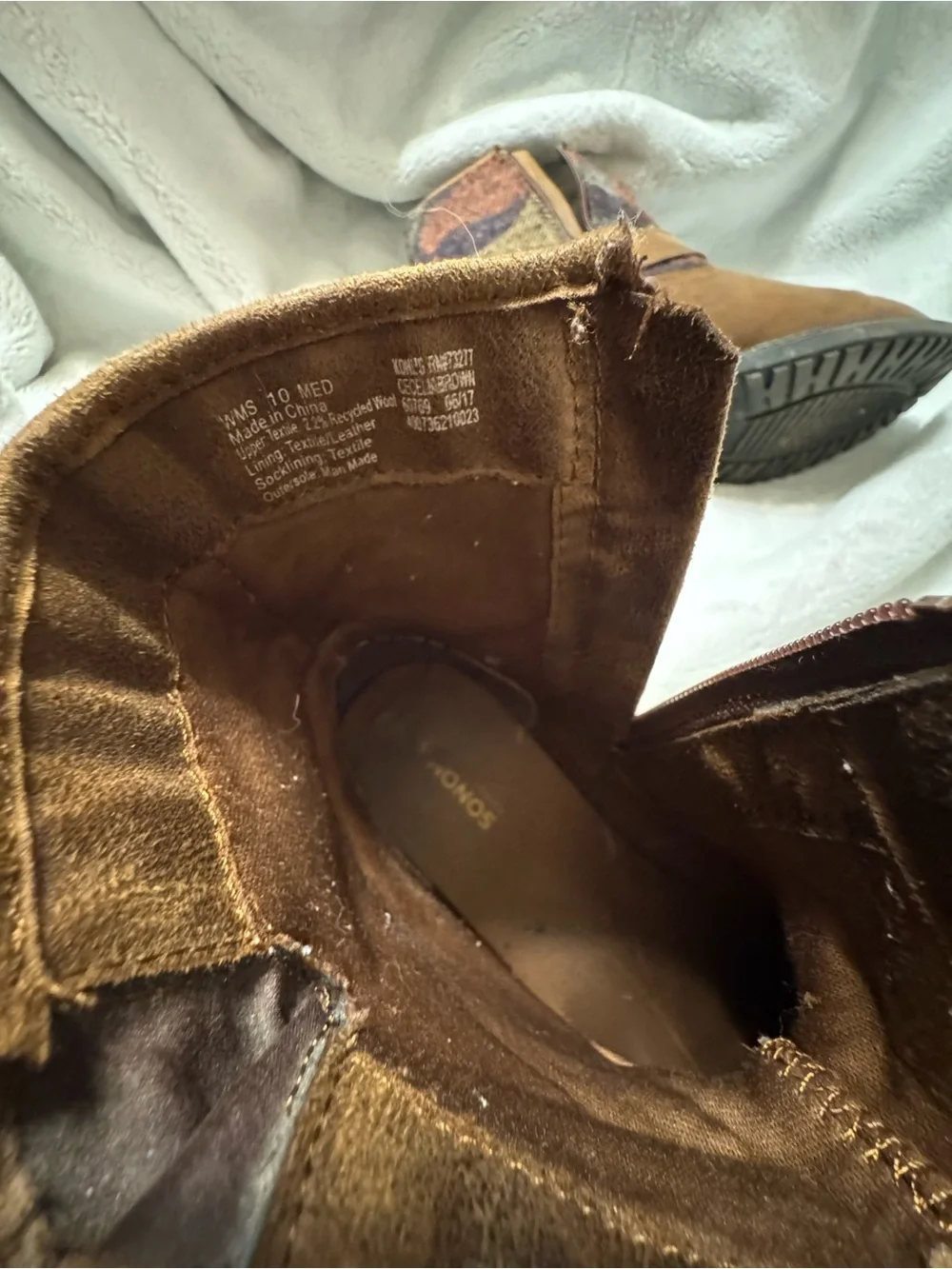 Sonoma Brown Suede Ankle Boots with Patterned Knit Shaft